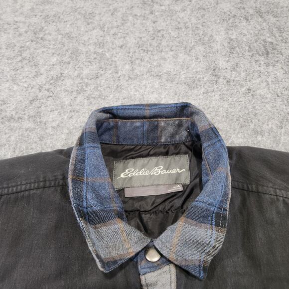Eddie Bauer Mens L Large Cotton Plaid Flannel Snap Insulated Shacket Jacket - Picture 5 of 16